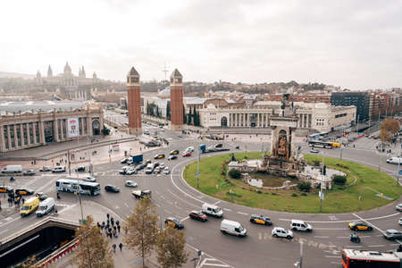 Barcelona, Spain - 15 December 2019: Plaza de Espana in Barcelona, the square of the capital of...