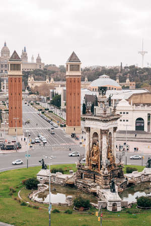 Barcelona, Spain - 15 December 2019: Plaza de Espana in Barcelona, the square of the capital of Catalonia.のeditorial素材