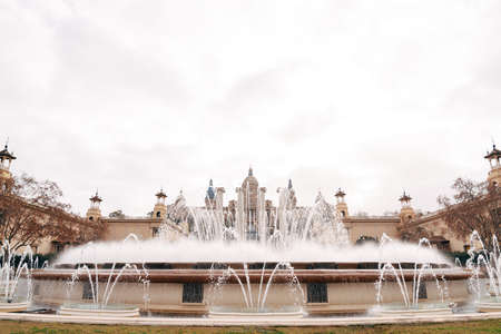 The magic fountain of Montjuic, on the hill of Montjuic in Barcelona, Spainの写真素材