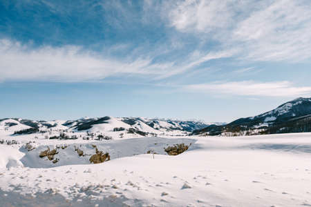 Snow-covered mountain peaks in Jablyak are durmitor National Park in Montenegro. High quality photoの写真素材