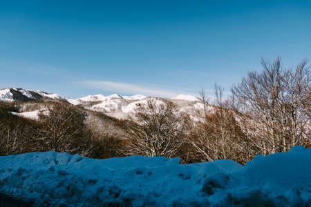 Snow-covered mountain peaks in Durmitor National Park, Montenegro, Jablak. High quality photoの写真素材