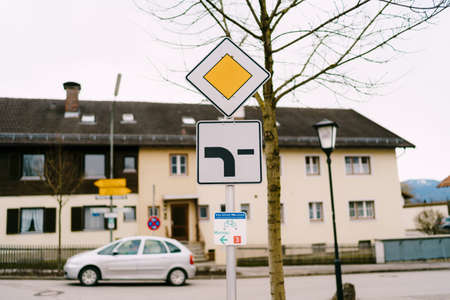 The road sign is the main road on the pole.の写真素材