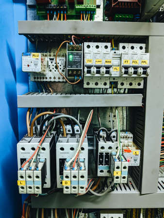 Budva, Montenegro - 01 august 2020: Electrical switches in the elevator control room.のeditorial素材