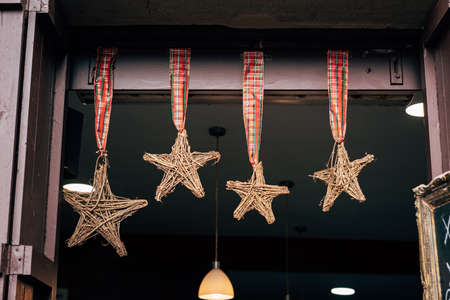Christmas interior decoration - stars made of handmade wooden branches.