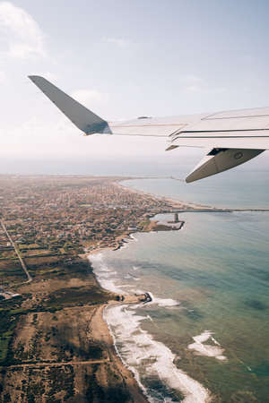 View from the airplane window on the east coast of Italyの写真素材