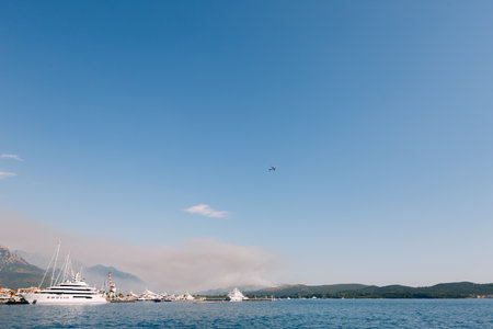 Fire on the Lusttica Peninsula near Porto Montenegro, Tivat, Montenegro