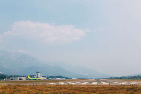 A takeoff strip at Tivat Airport in Montenegro.の写真素材