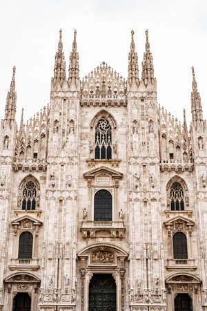 Facade of the Duomo Cathedral from the central entrance. Italy, Milanの写真素材
