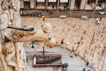 Drain pipes in the form of sculptures in the Duomo. Italy, Milanの写真素材