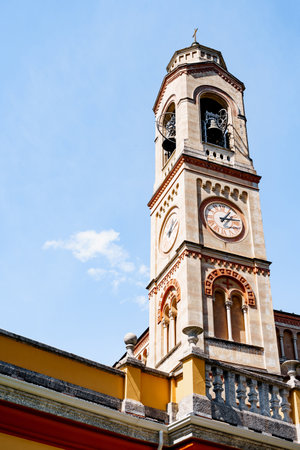 Bell tower of the Church of San Lorenzo. Lake Como, Italyの写真素材
