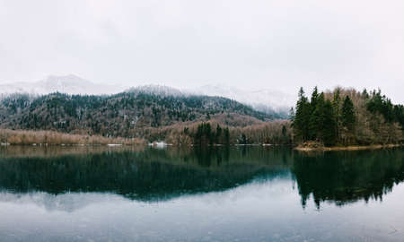 Panorama of the lake against the background of forest and mountains in the park Biogradska Gora. Montenegroの写真素材