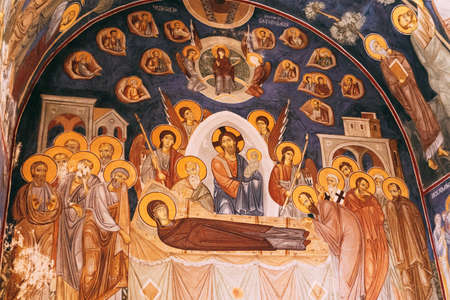 Painting depicting the Assumption of the Virgin on the wall of the Ostrog monastery. Montenegroの写真素材