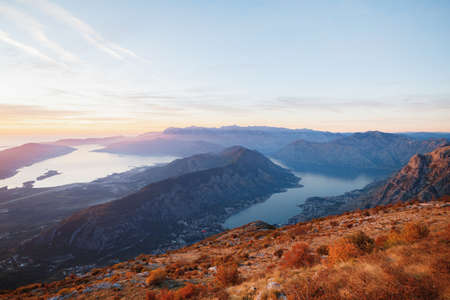 Beautiful sunset over the mountains around the Kotor Bay. Mount Lovcenの写真素材