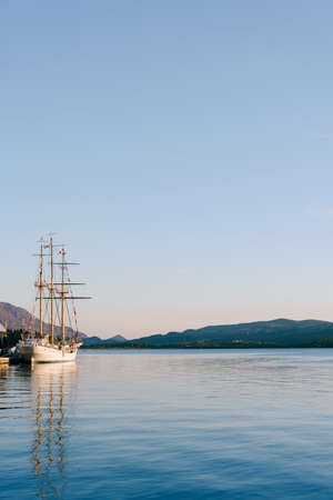 Embankment with sailing ship in the town of Tivat. Montenegroの写真素材