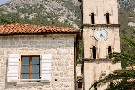 Church of St. Nicholas and a bell tower with a clock. Perast, Montenegroの写真素材