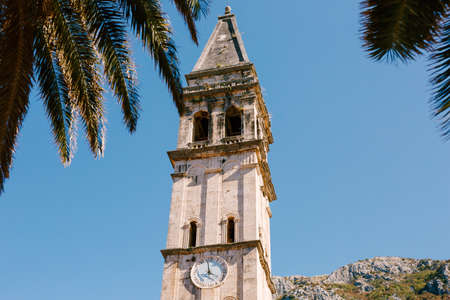 Bell tower with the clock of the Church of St. Nicholas. Montenegroの写真素材