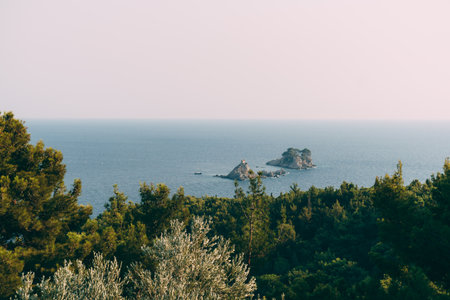 Church of Holy Sunday on an island in the sea. Montenegro