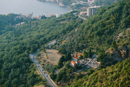Orthodox monastery Praskvica. Przno, Montenegro. Aerial viewの写真素材