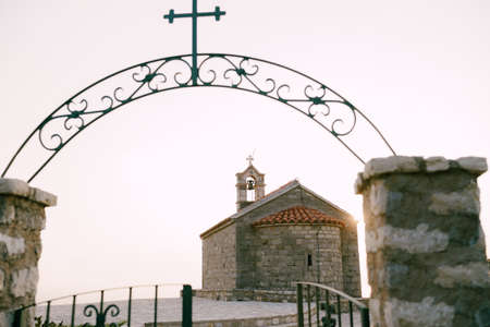 Church Sveti Savva near island Sveti Stefanの写真素材