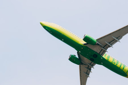 Tivat, Montenegro - 29 july 2020: A plane of the skyteam flying in the blue clear sky .