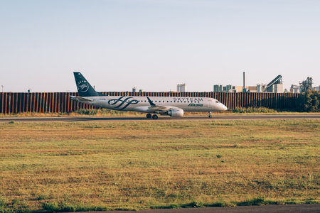 Florence, Italy - 25.04.2021: A plane of skyteam landed at the airportのeditorial素材