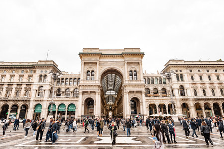 Milan, Italy - 07.04.18: Gallery of Victor Emmanuel II in Piazza Duomo. Milan, Italyのeditorial素材