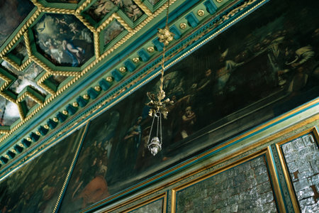 Perast, Montenegro - 03.04.19: Censer hangs from the ceiling of the Church of Our Lady of the Rocks. Montenegroのeditorial素材