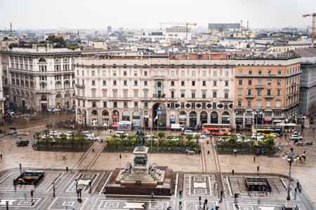 Milan, Italy - 07.04.18: Piazza Duomo and equestrian monument to Victor Emmanuel II. Milan, Italyのeditorial素材