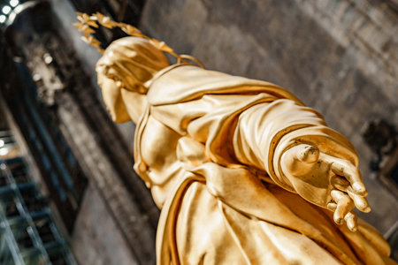Milan, Italy - 07.04.18: Statue of the Golden Madonna in the Duomo Cathedral. Milan, Italyのeditorial素材