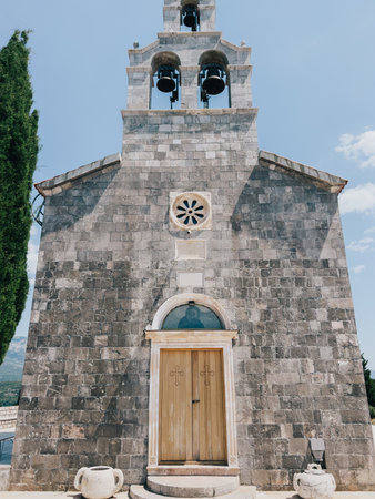 Bell tower of the Church of the Holy Trinity. Budva, Montenegroの写真素材