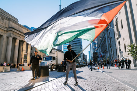 Toronto, Canada - 28 October 2023: Anti-war march in Toronto by Palestinians against Israels...