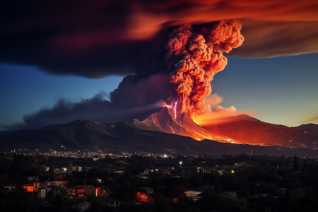 overview of the Etna volcano during the eruptionの素材