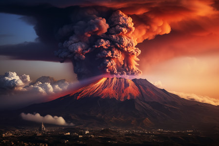 overview of the Etna volcano during the eruptionの素材