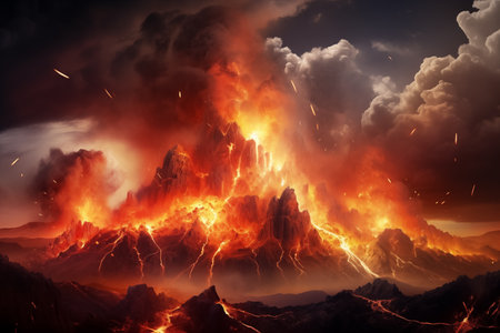 wizard, chinese ink style, amazing epic ancient theme, cinematic, stunning, realising lighting and shading, vivid, vibrant, unreal engine, concept art Volcanic eruptions in Icelandの素材