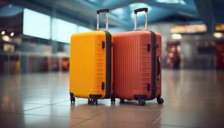 The concept of tourism and travel. Suitcases at the airport.の素材