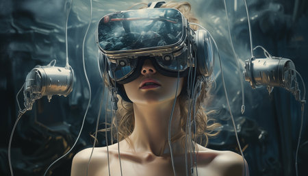 Woman in VR glasses.の素材