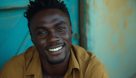 Portrait of a young African American guy.の素材