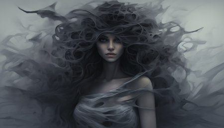 Girl on grey backgroundの素材