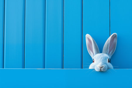 Easter bunny peeps out of the blue wallの素材