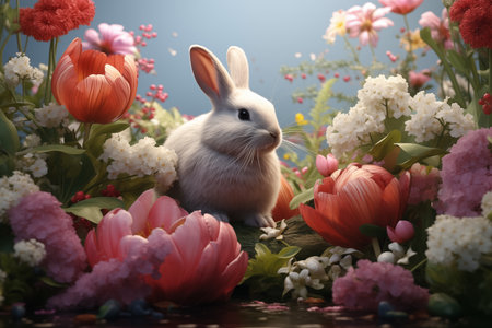 Big collection of flowers, leaves, birds, bunny and spring symbolsの素材