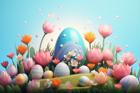Easter Background - Flat Illustration - Pastel Coloursの素材