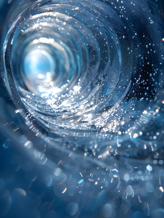 Closeup of electric blue ocean wave, a fluid circle in the water resourcesの素材