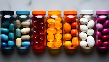 White pills on blue backgroundの素材