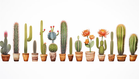 Cacti with their unique shapes and textures white bacgroundの素材