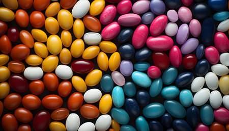 White pills on blue backgroundの素材