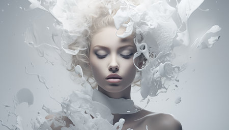 Woman portrait on an abstract white background.の素材