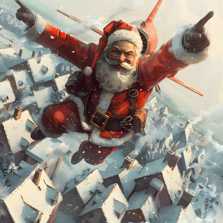 Happy Santa painting in air, spreading joy with smileの素材