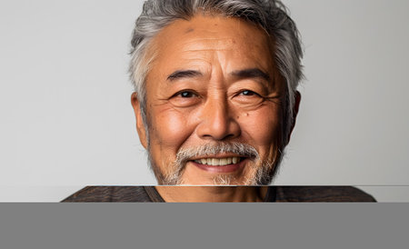 Elderly man with a happy smile, beard, and moustache, pleased for the cameraの素材