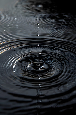 Close up of Water drop on dark surface in monochrome photographyの素材