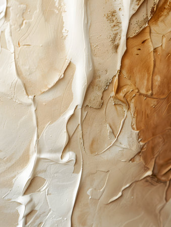 Closeup of beige, natural material, and wood paint shades on a tableの素材